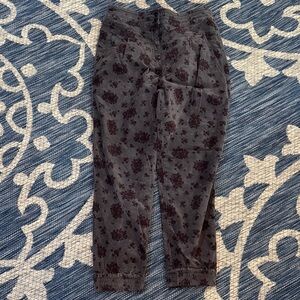 Anthropologie Charcoal and Burgundy Patterned Trousers